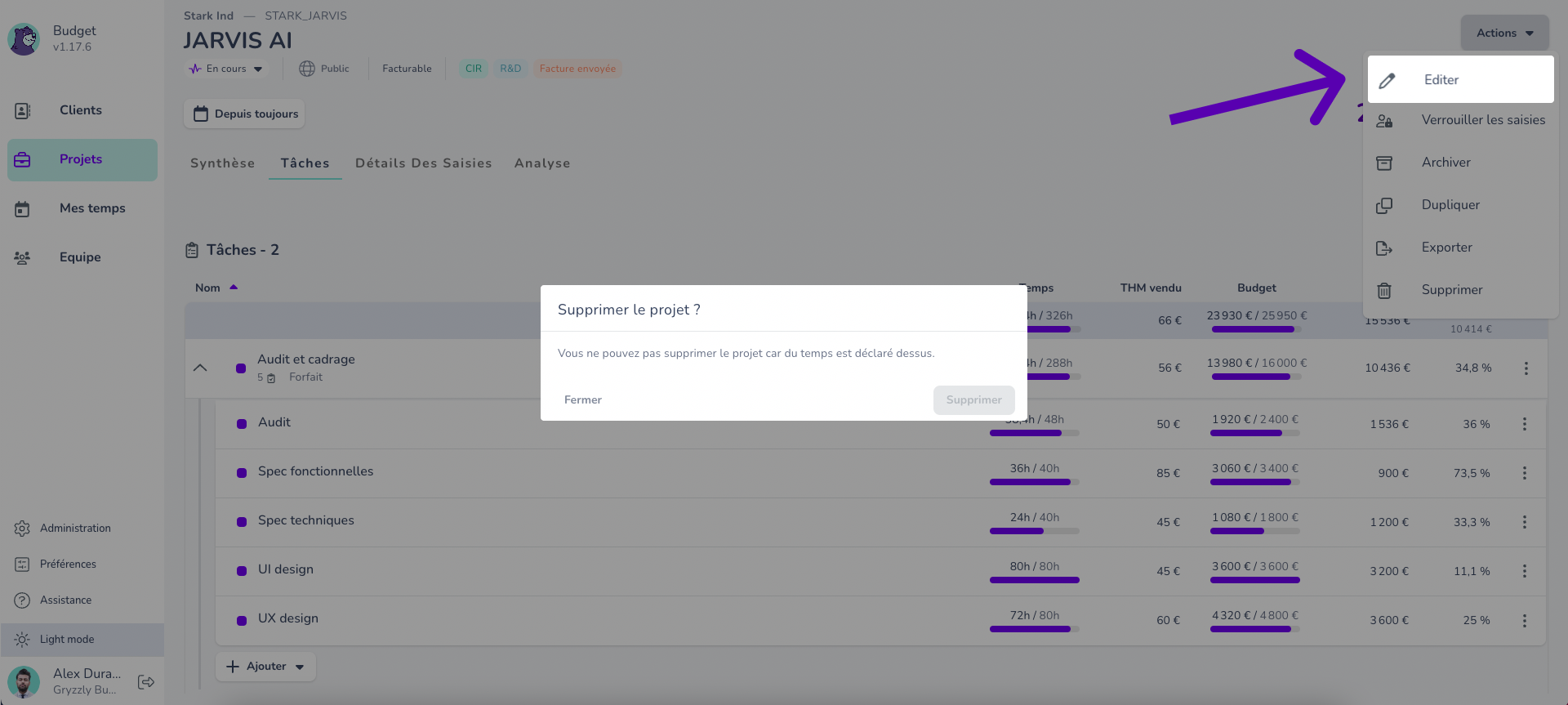 Modifier le statut projet
